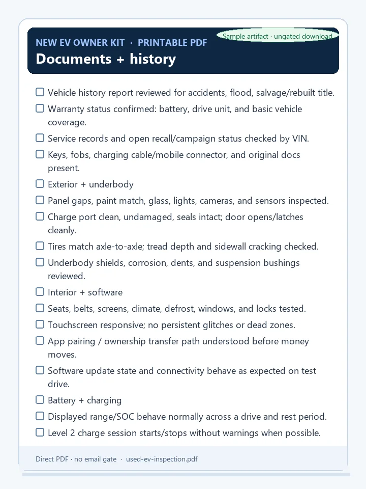 Used EV inspection checklist preview